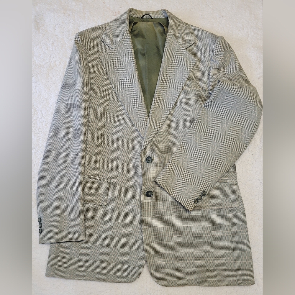 Men’s 44L 3 Piece Suit Gray Glen Plaid Classic Jacket Vest Pants Formal